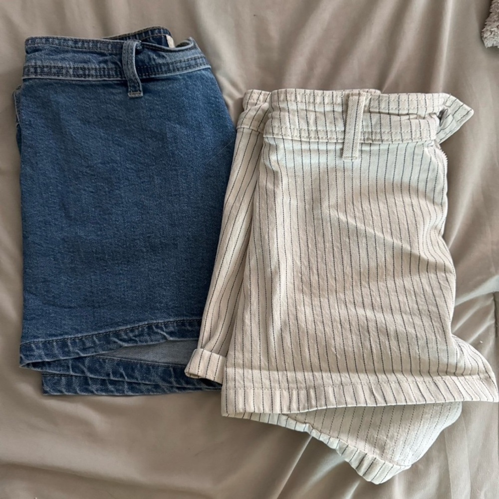 Blue Denim Sailor Shorts and Striped Beige Sailor Shorts
